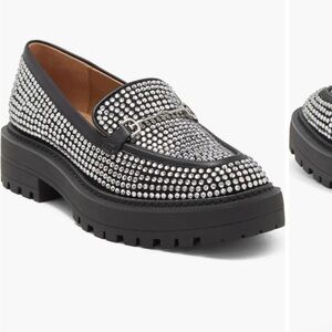 Sam Edelman Lars Glitz Black and Silver Rhinestone Embellished Loafers